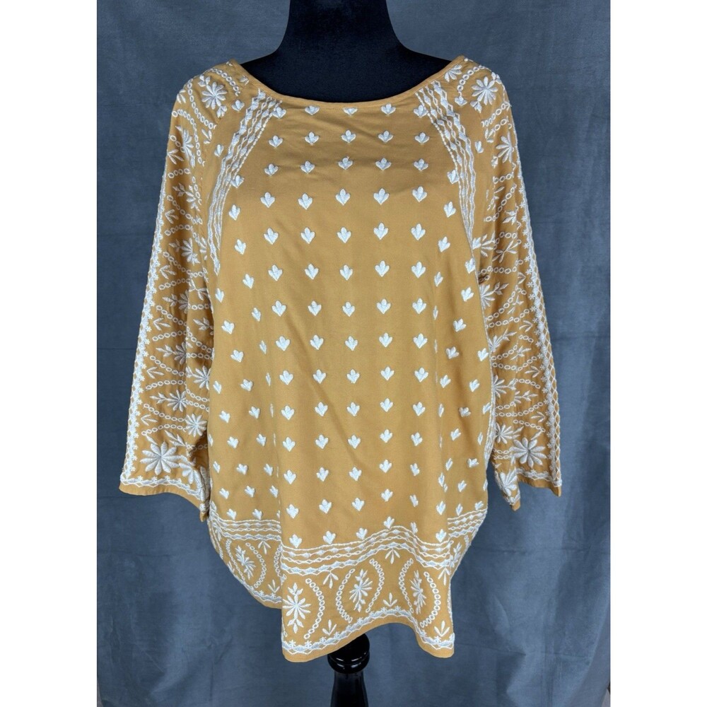 Sundance Mustard Yellow Embroidered Tunic Top Large Lined Boho Festival Coastal - Picture 10 of 12